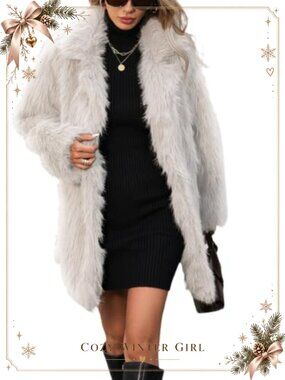 Faux Fur Long Coat Button Down Fleece Jacket Lapel Collar Overcoat